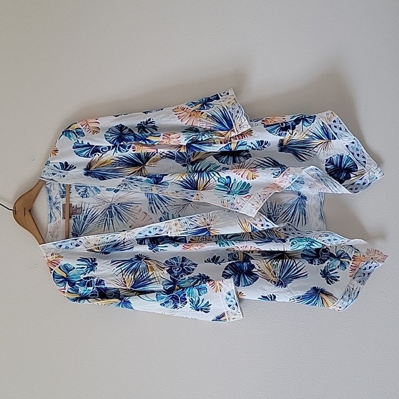 Chico's Palm Print Embroidered Open Front Kimono Size Medium - Picture 1 of 8